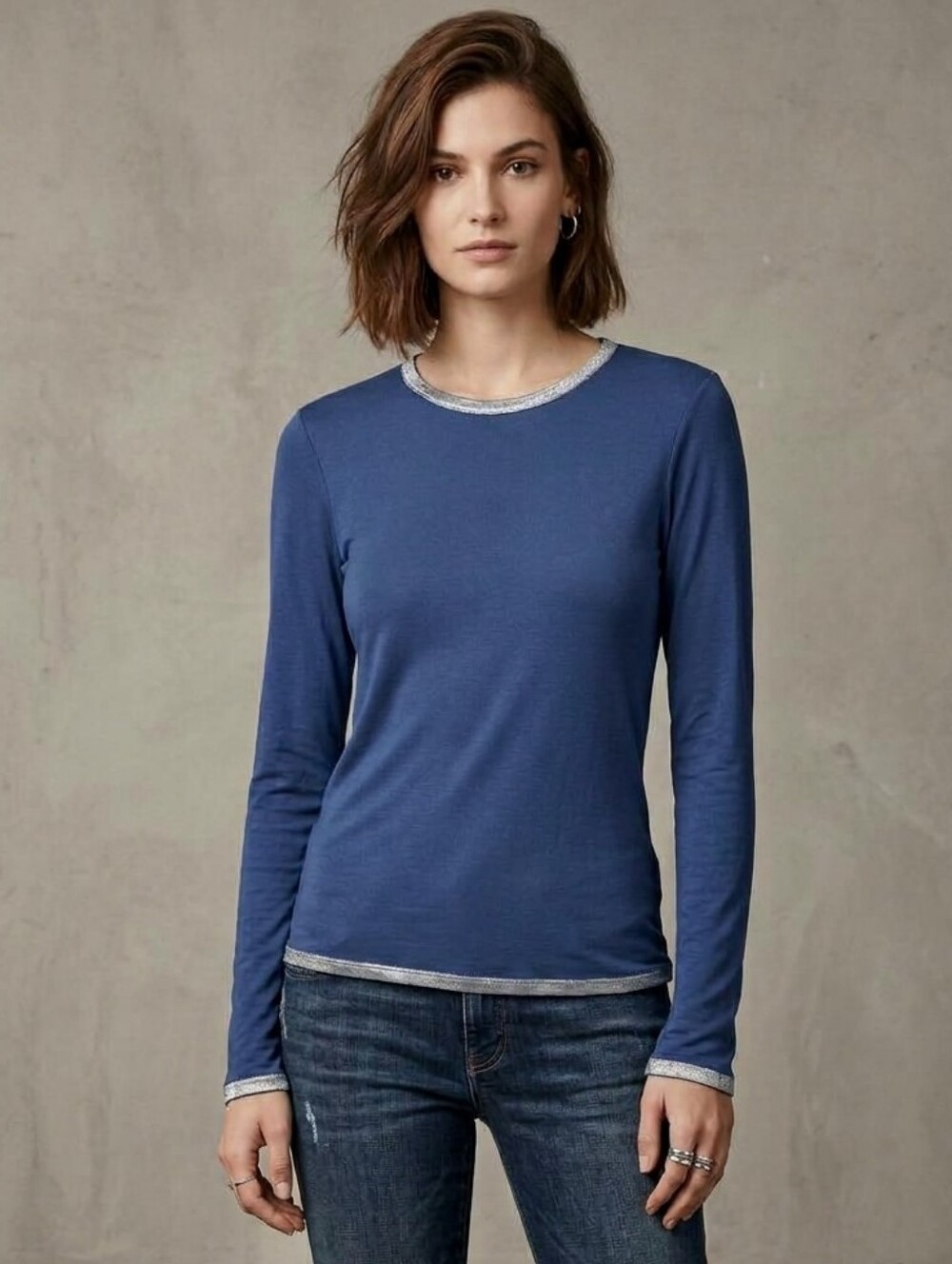 448. NWT - ZADIG & VOLTAIRE Willy Foil Long-Sleeve Top - SIZE LARGE